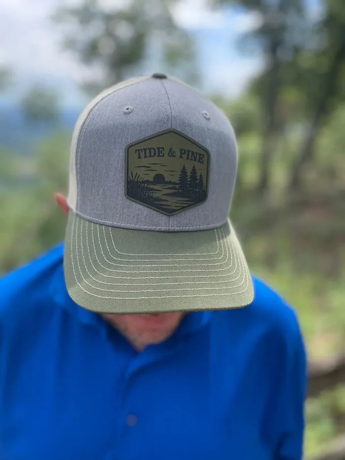 Moonlit Coastal Evening leather patch trucker hat