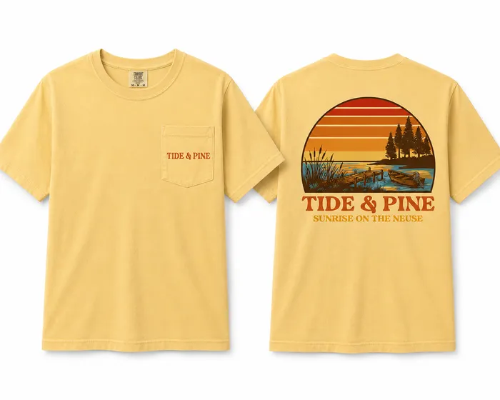 Sunrise on the Neuse pocket tee in yellow